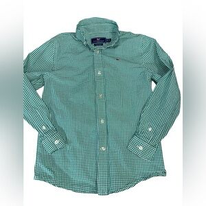 Vineyard Vines Boys Green Gingham Button Down Shirt Size S 8-10 Whale logo